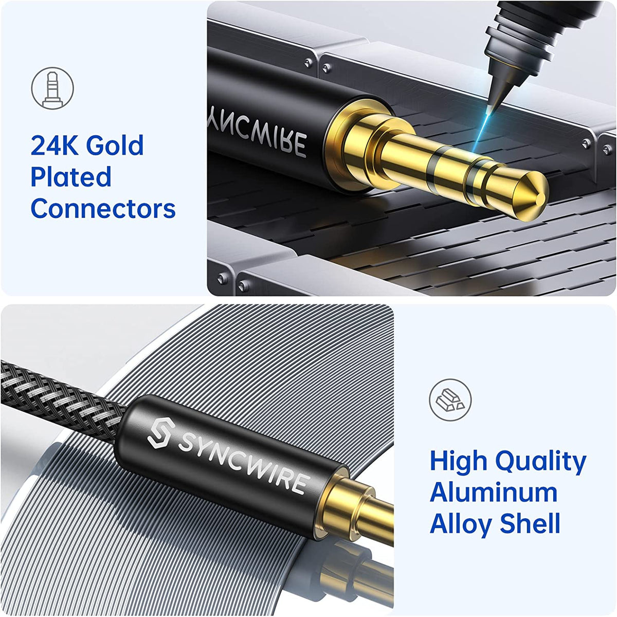 Aux Cable 3.5Mm –3.3Ft/1M- Nylon Braided Aux Lead for Car, Headphone, Iphone, Ipad, Ipod, Samsung, MP3 Player, Smartphone, Echo Dot, Tablet, Home Stereos, Laptop and More – Black
