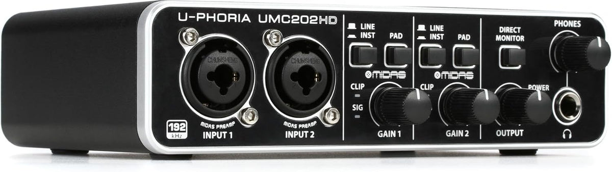 UMC202HD Audiophile 2X2, 24-Bit/192 Khz USB Audio Interface with Midas Mic Preamplifiers | for Recording Microphones and Instruments