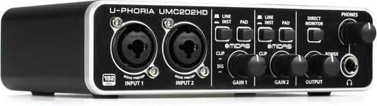 UMC202HD Audiophile 2X2, 24-Bit/192 Khz USB Audio Interface with Midas Mic Preamplifiers | for Recording Microphones and Instruments