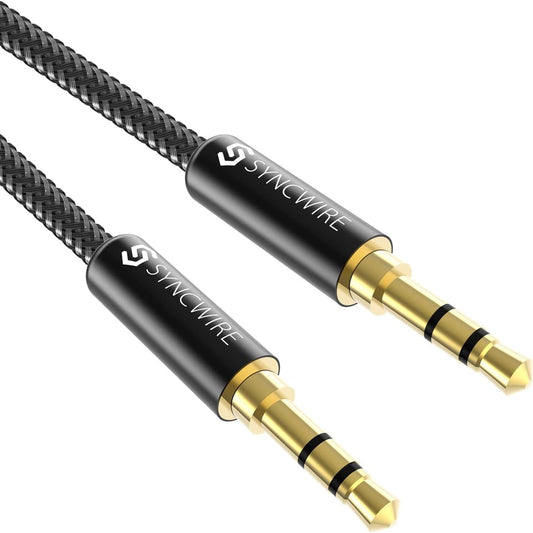Aux Cable 3.5Mm –3.3Ft/1M- Nylon Braided Aux Lead for Car, Headphone, Iphone, Ipad, Ipod, Samsung, MP3 Player, Smartphone, Echo Dot, Tablet, Home Stereos, Laptop and More – Black