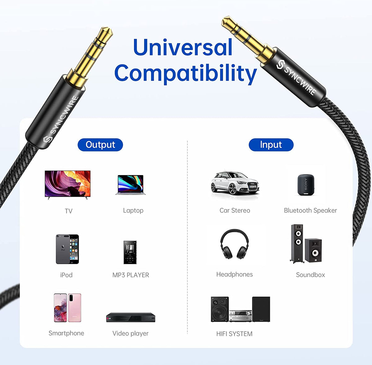 Aux Cable 3.5Mm –3.3Ft/1M- Nylon Braided Aux Lead for Car, Headphone, Iphone, Ipad, Ipod, Samsung, MP3 Player, Smartphone, Echo Dot, Tablet, Home Stereos, Laptop and More – Black