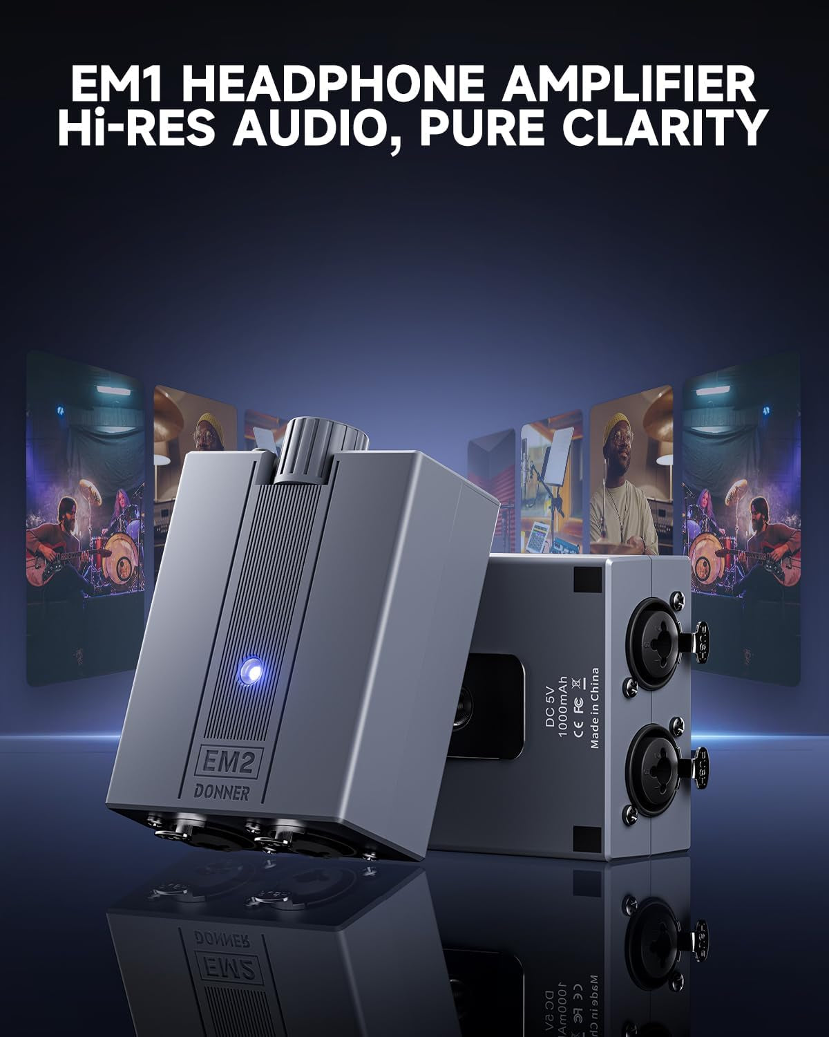 Headphone Amplifier DC 5V-1A, 3.5Mm Rechargeable Portable Headphone Amp Using 8Ω-250Ω Impedance, with 2 XLR and 1/4” TRS Input Portable In-Ear Monitor Amp