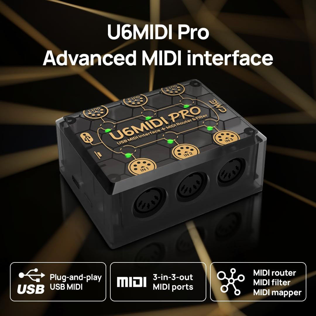 U6MIDI Pro - MIDI Interface with Router, Mapper, and Filter - Plug-And-Play USB MIDI for Computers - Standalone 3-In-3-Out MIDI for Merge, Split, Thru