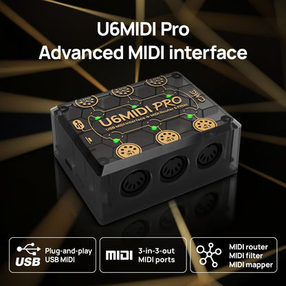 U6MIDI Pro - MIDI Interface with Router, Mapper, and Filter - Plug-And-Play USB MIDI for Computers - Standalone 3-In-3-Out MIDI for Merge, Split, Thru