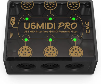 U6MIDI Pro - MIDI Interface with Router, Mapper, and Filter - Plug-And-Play USB MIDI for Computers - Standalone 3-In-3-Out MIDI for Merge, Split, Thru