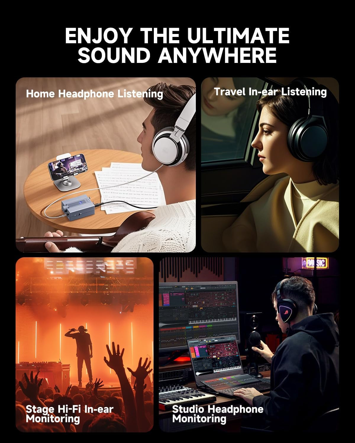 Headphone Amplifier DC 5V-1A, 3.5Mm Rechargeable Portable Headphone Amp Using 8Ω-250Ω Impedance, with 2 XLR and 1/4” TRS Input Portable In-Ear Monitor Amp