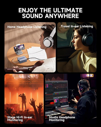 Headphone Amplifier DC 5V-1A, 3.5Mm Rechargeable Portable Headphone Amp Using 8Ω-250Ω Impedance, with 2 XLR and 1/4” TRS Input Portable In-Ear Monitor Amp